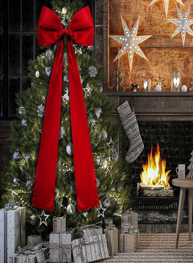 Daifunli 20 x 47 Inches Extra Large Christmas Satin Bows Christmas Tree Topper Decorations Giant Xmas Tree Toppers Bows for Home Wreath Wall Holiday Birthday Wedding Engagement Party Decor(Red) - Image 4